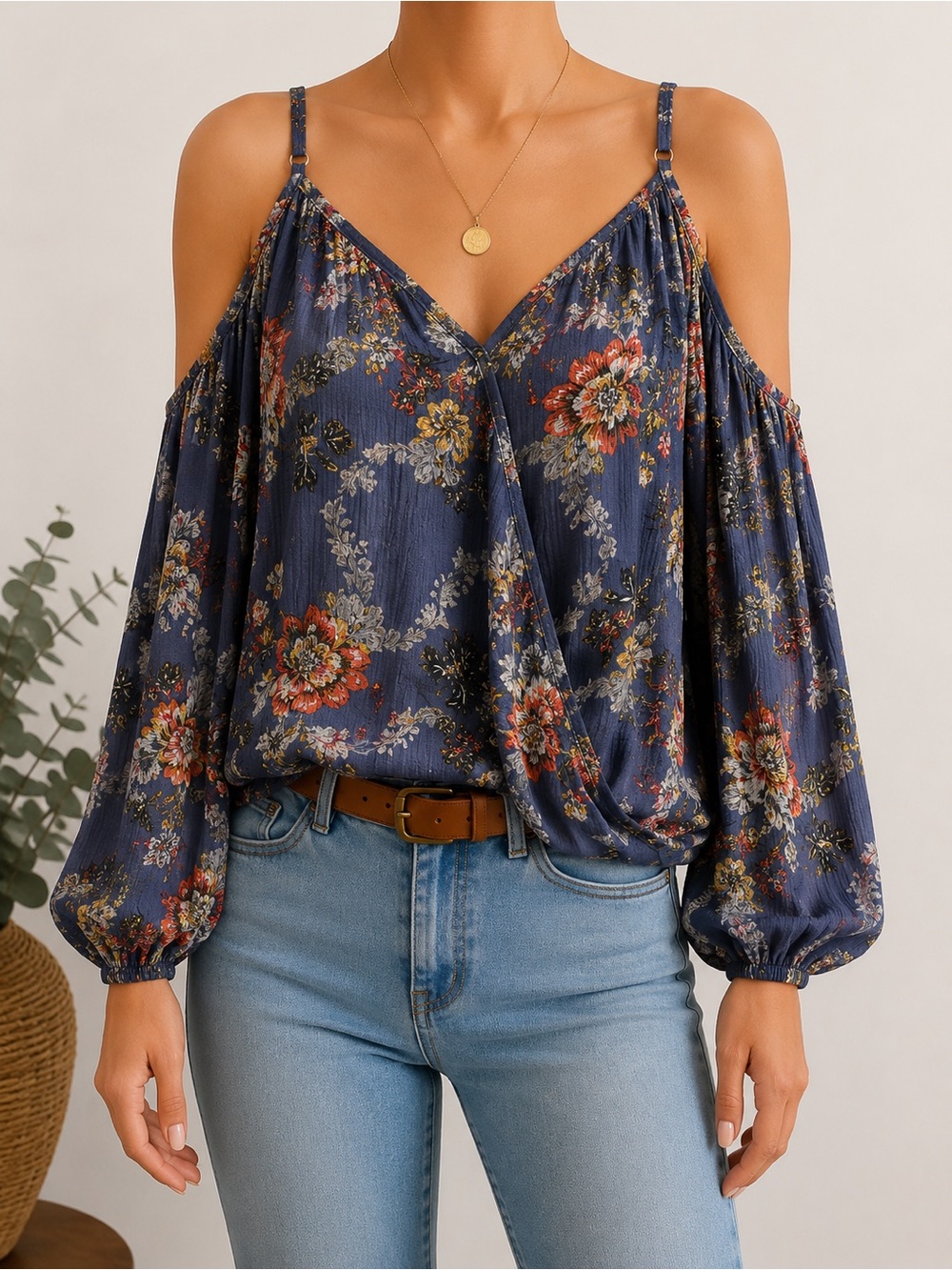Bishop + Young Floral Cold Shoulder Bell Sleeve Top – Size Small
